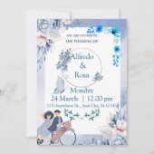 Elegante Blauwe Trouw Uitnodiging – Klassiek & Tij (Voorkant)