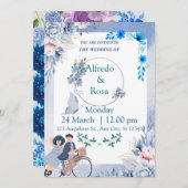 Elegante Blauwe Trouw Uitnodiging – Klassiek & Tij (Voorkant / Achterkant)