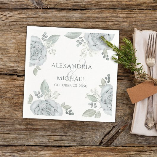 Elegante Blauwe Trouwbloem Gepersonaliseerd Servet