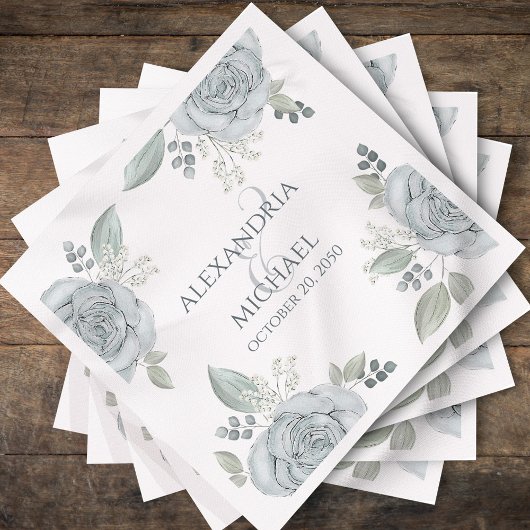 Elegante Blauwe Trouwbloem Gepersonaliseerd Servet