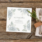 Elegante Blauwe Trouwbloemen Persoonlijk Servet