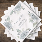 Elegante Blauwe Trouwbloemen Persoonlijk Servet