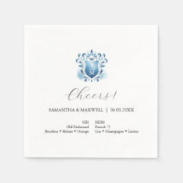 Elegante blauwe trouwmonogram servetten