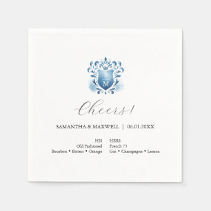 Elegante blauwe trouwmonogram servetten