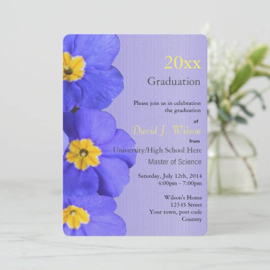 , elegante blauwe tuinbloemen afstuderen kaart (Staand voorkant)