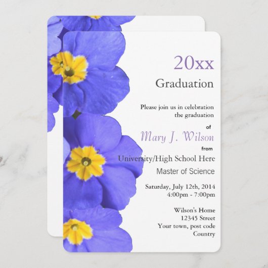 , elegante blauwe tuinbloemen afstuderen kaart (Voorkant / Achterkant)