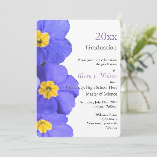 , elegante blauwe tuinbloemen afstuderen kaart (Staand voorkant)