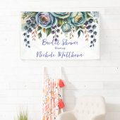 Elegante Blauwe Turkoois Bloemrijke Bruids-Shower Spandoek (Insitu)