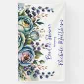 Elegante Blauwe Turkoois Bloemrijke Bruids-Shower Spandoek (Verticaal)