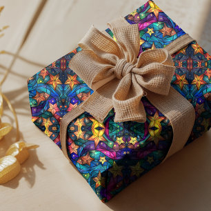 Elegante blauwe turkoois sterrenstelsel glas-in-lo cadeaupapier