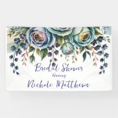 Elegante Blauwe Turquoise Bloem Bruiloft Feest Spandoek (Horizontaal)