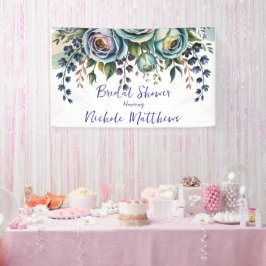 Elegante Blauwe Turquoise Bloem Bruiloftsfeest Spandoek