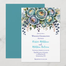 Elegante Blauwe Turquoise Bloemen Huwelijksfeest