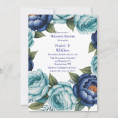 Elegante Blauwe Turquoise Bloemen Trouwdouche Kaart (Voorkant)