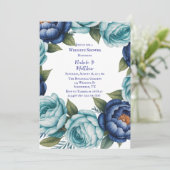 Elegante Blauwe Turquoise Bloemen Trouwdouche Kaart (Staand voorkant)