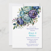 Elegante blauwe turquoise bloemen verlovingsfeest kaart (Voorkant)