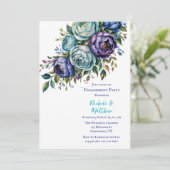 Elegante blauwe turquoise bloemen verlovingsfeest kaart (Staand voorkant)