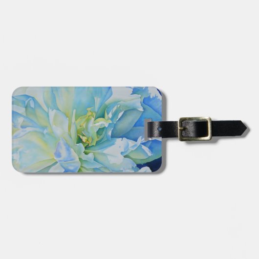 Elegante blauwe turquoise bloemenaquarel  bagagelabel (Voorkant horizontaal)