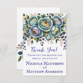 Elegante blauwe turquoise bloemenbruiloft bedankkaart (Voorkant / Achterkant)