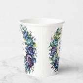 Elegante blauwe turquoise bloemenbruiloft papieren bekers (Rechts)