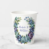 Elegante blauwe turquoise bloemenbruiloft papieren bekers (Voorkant)