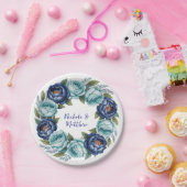 Elegante blauwe turquoise bloemenbruiloft papieren bordje (Feest)