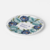 Elegante blauwe turquoise bloemenbruiloft papieren bordje (Gekanteld)