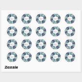 Elegante blauwe turquoise bloemenbruiloft ronde sticker (Vel)