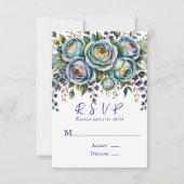 Elegante blauwe turquoise bloemenbruiloft RSVP kaartje (Voorkant)