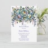 Elegante blauwe turquoise bloemenbrunch & bubbels kaart (Staand voorkant)