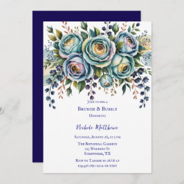 Elegante blauwe turquoise bloemenbrunch & bubbels kaart