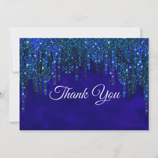 Elegante blauwe turquoise glitter druppels bedankkaart (Voorkant)