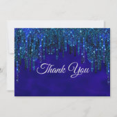 Elegante blauwe turquoise glittersluier druppels bedankkaart (Voorkant)