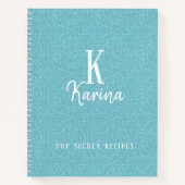 Elegante blauwe turquoise monogram script naam rec notitieboek (Voorkant)