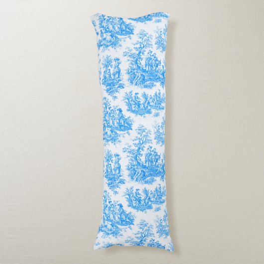 Elegante blauwe turquoise toile de jouy lichaamskussen (Voorkant Verticaal)