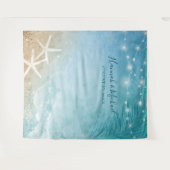 Elegante blauwe turquoise waterverf strand huwelij wandkleed (Voorkant (horizontaal))