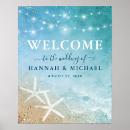 Elegante Blauwe Turquoise Waterverf Strand Welkomf Poster