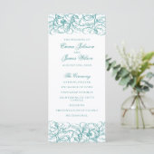 Elegante blauwe / turquoise wervelingen huwelijksp programmakaart (Staand voorkant)