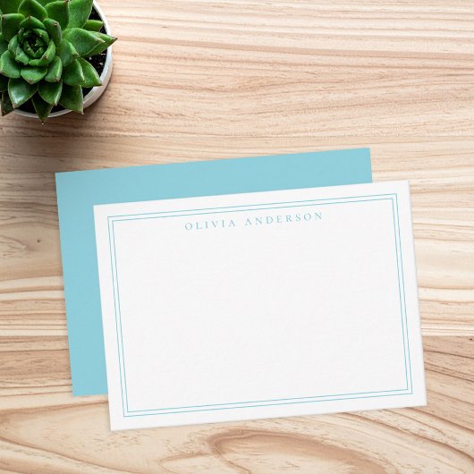 Elegante Blauwe Twee Grens Minimalistische Monogra Notitiekaartje