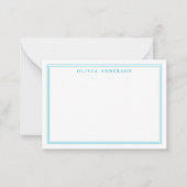 Elegante Blauwe Twee Grens Minimalistische Monogra Notitiekaartje (Voorkant)