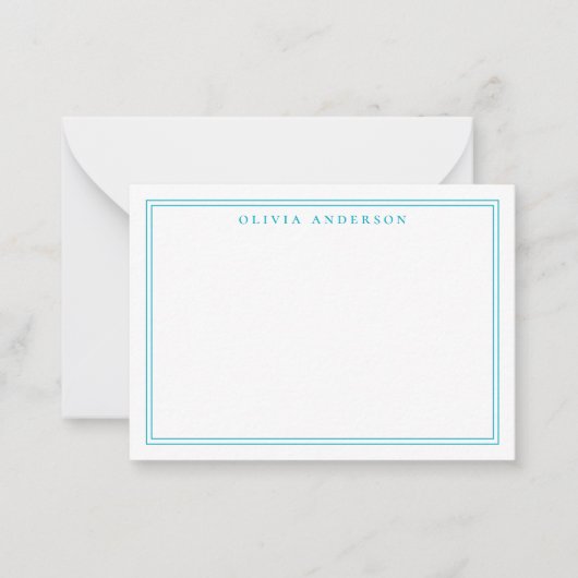 Elegante Blauwe Twee Grens Minimalistische Monogra Notitiekaartje (Voorkant)