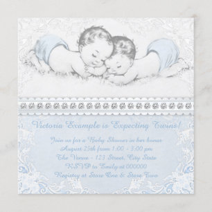 Elegante Blauwe Tweeling Jongens Baby Shower Kaart