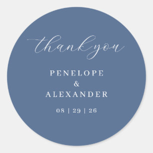 Elegante Blauwe Typografische Dank Je Ronde Sticker