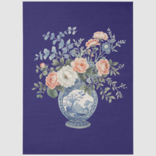 Elegante blauwe vaas decoupage tissuepapier