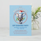 Elegante Blauwe Vakantie Witte Olifant Gift Exchan Kaart (Staand voorkant)