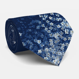 Elegante blauwe vergeet-mij-nietje bloemmotief mar stropdas