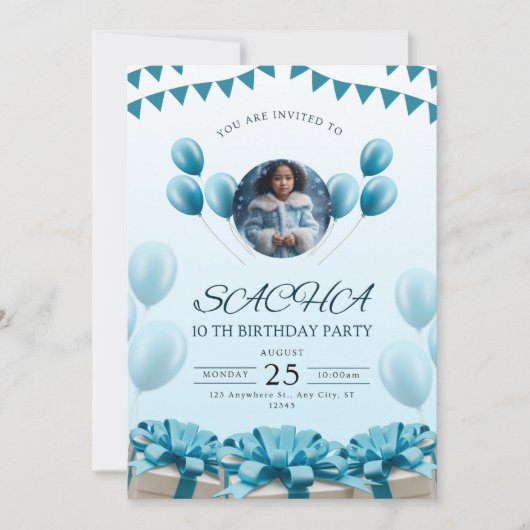 Elegante blauwe verjaardag uitnodiging | Modern de (Voorkant)