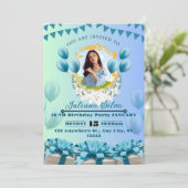 Elegante blauwe verjaardagsuitnodiging -  & kaart (Staand voorkant)