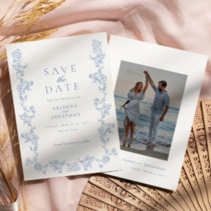 Elegante Blauwe Victoriaans Fotobruiloft Save The Date