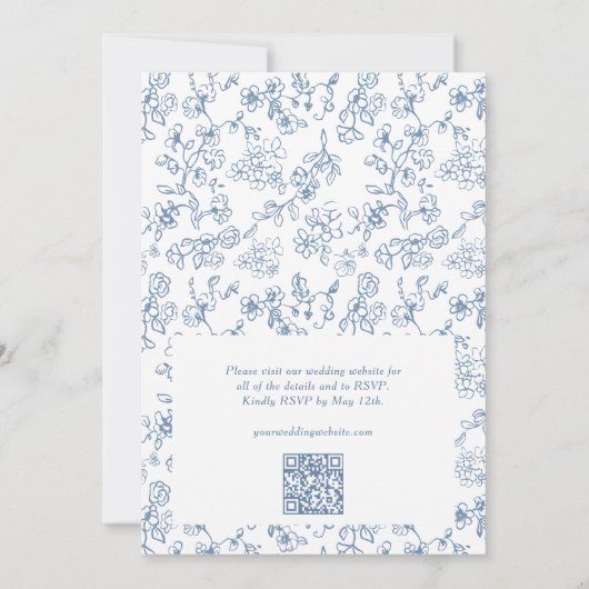 Elegante Blauwe Victoriaans QR Code RSVP bruiloft Kaart (Achterkant)